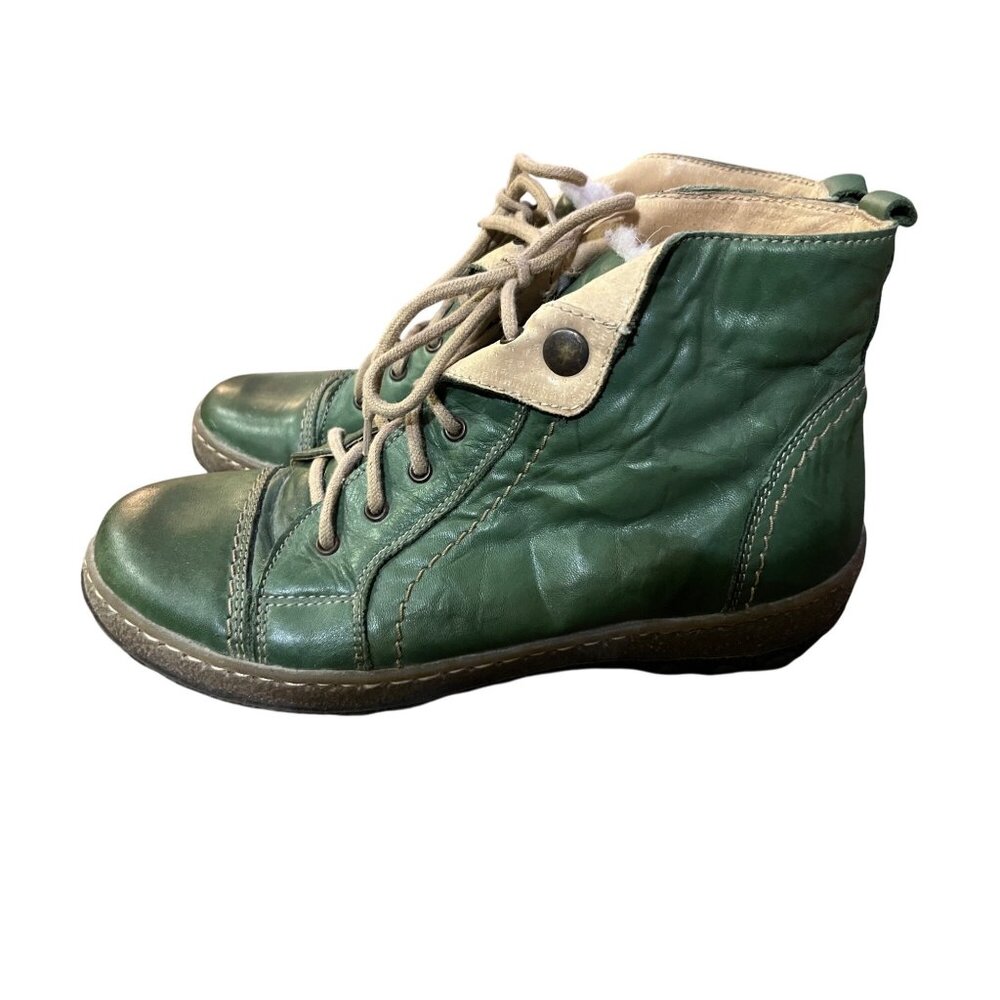 V-Italia 1041 Kiki Boots Women’s 38 / 7.5 Green Leather Fleece Lined Poland